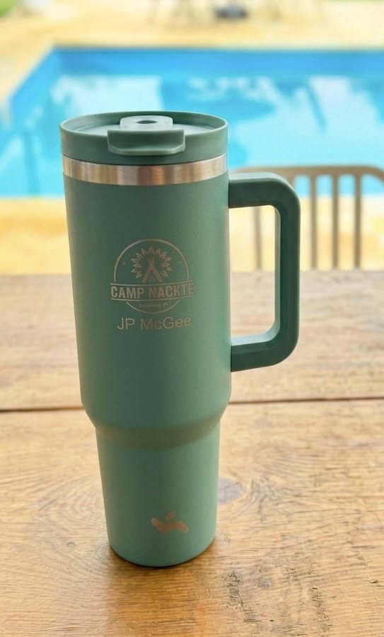 Custom-engraved Camp Nackte tumbler